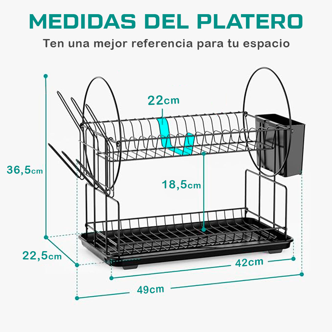 Platera Económica - Escurridor de platos de 2 niveles portavasos y juego de escurridor