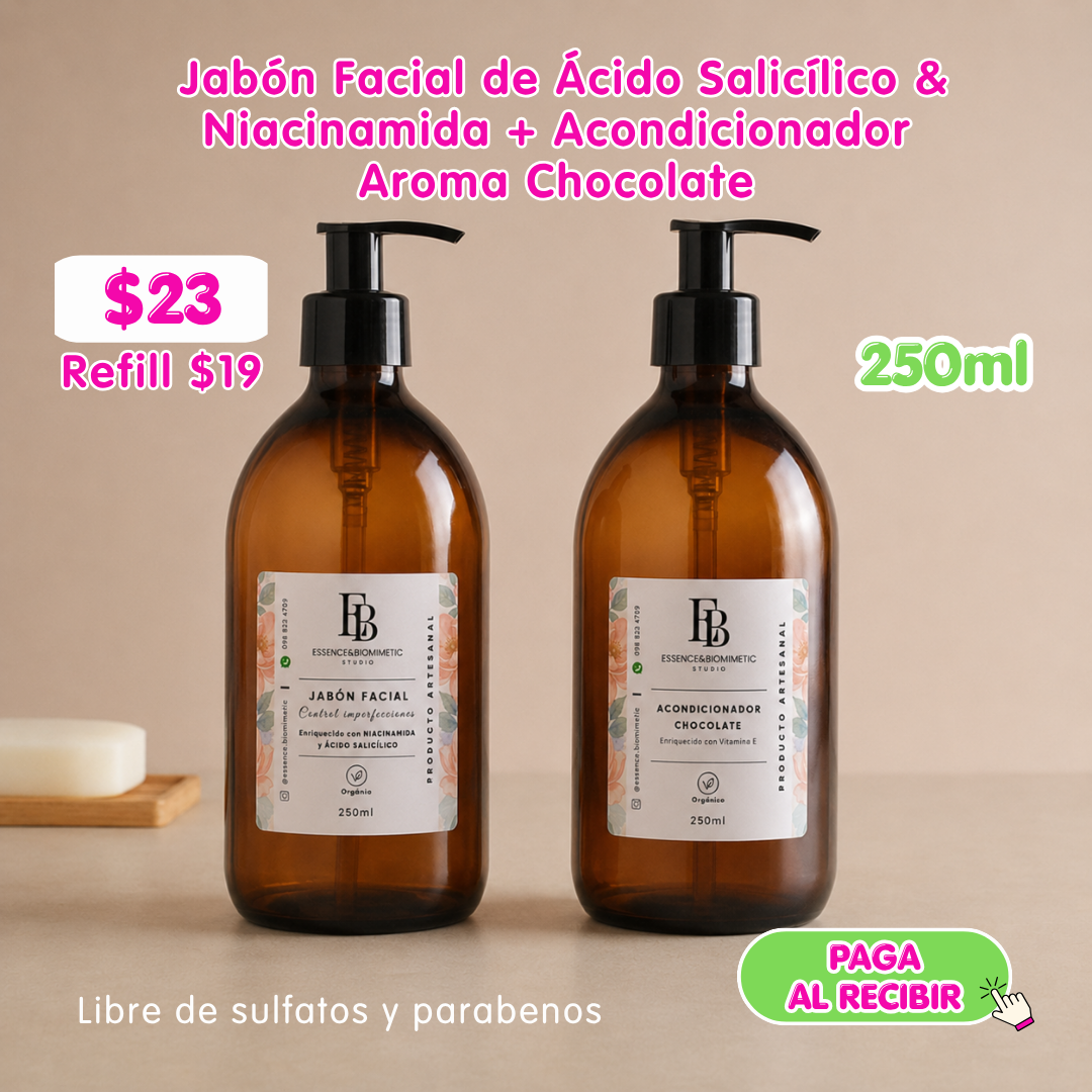 Kit Jabón Facial de Ácido Salicílico &amp; Niacinamida (250ml) + Acondicionador de Chocolate (250ml)