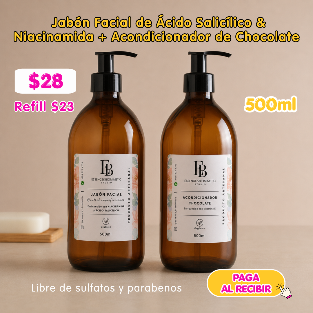 Kit Jabón Facial de Ácido Salicílico &amp; Niacinamida (500ml) + Acondicionador de Chocolate (500ml)