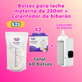 Combo Bolsas para leche materna de 250ml + Calentador de biberón