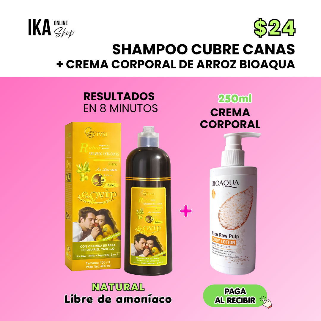 Shampoo Cubre Canas + Crema Corporal de Arroz Bioaqua