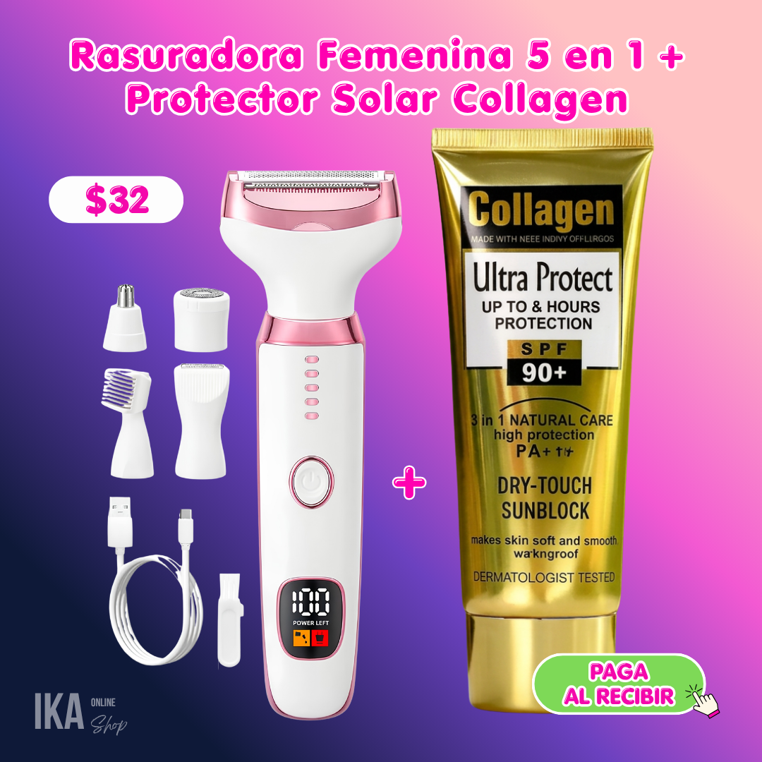 Combo Rasuradora Femenina 5 en 1 + Protector Solar Collagen