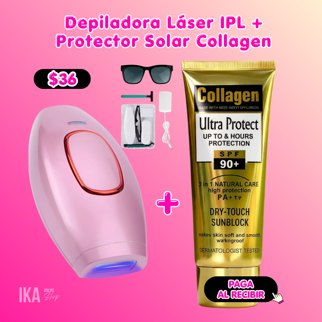 Combo de Depiladora Láser IPL + Protector Solar Collagen PSF 90+