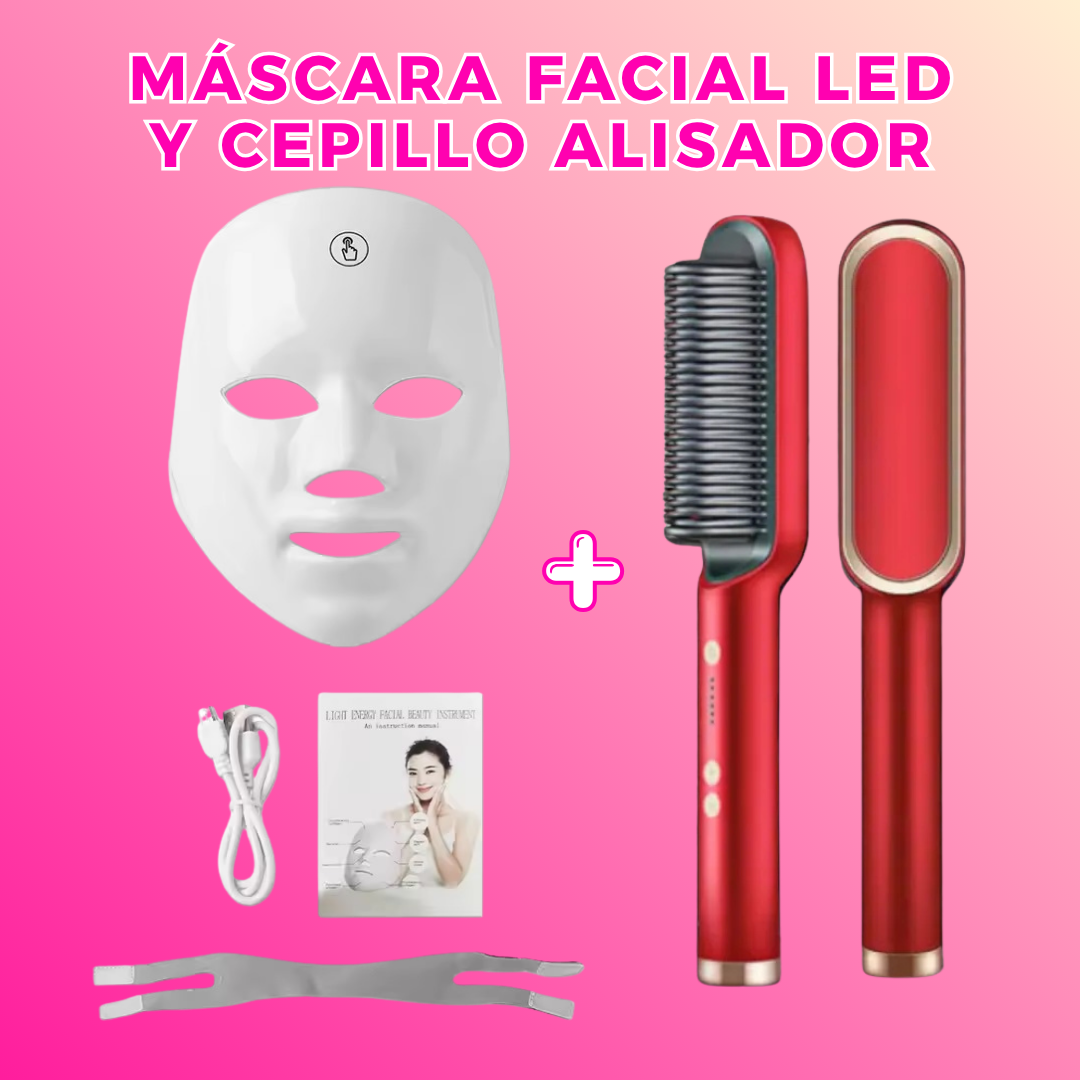 Máscara Facial Led y Cepillo Alisador