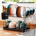 Platera Económica - Escurridor de platos de 2 niveles portavasos y juego de escurridor